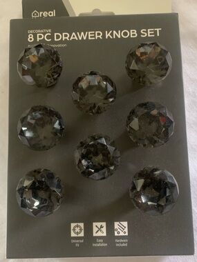 Decorative 8-Pc Faceted Drawer Knob Set - Black